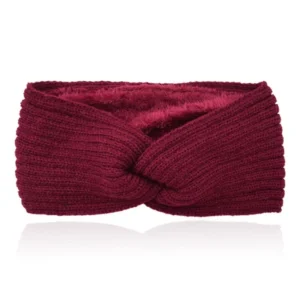 LGT JWLS Dames Hoofdband – Bordeaux, Katoen met Fleece Voering, Gebreid met Lijnen en Voorzien van Knoop