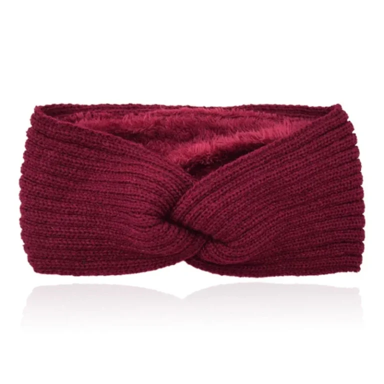 LGT JWLS Dames Hoofdband – Bordeaux, Katoen met Fleece Voering, Gebreid met Lijnen en Voorzien van Knoop