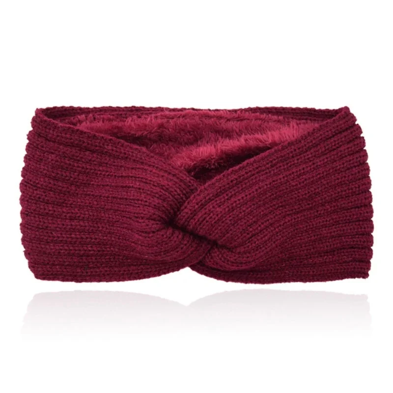 LGT JWLS Dames Hoofdband – Bordeaux, Katoen met Fleece Voering, Gebreid met Lijnen en Voorzien van Knoop
