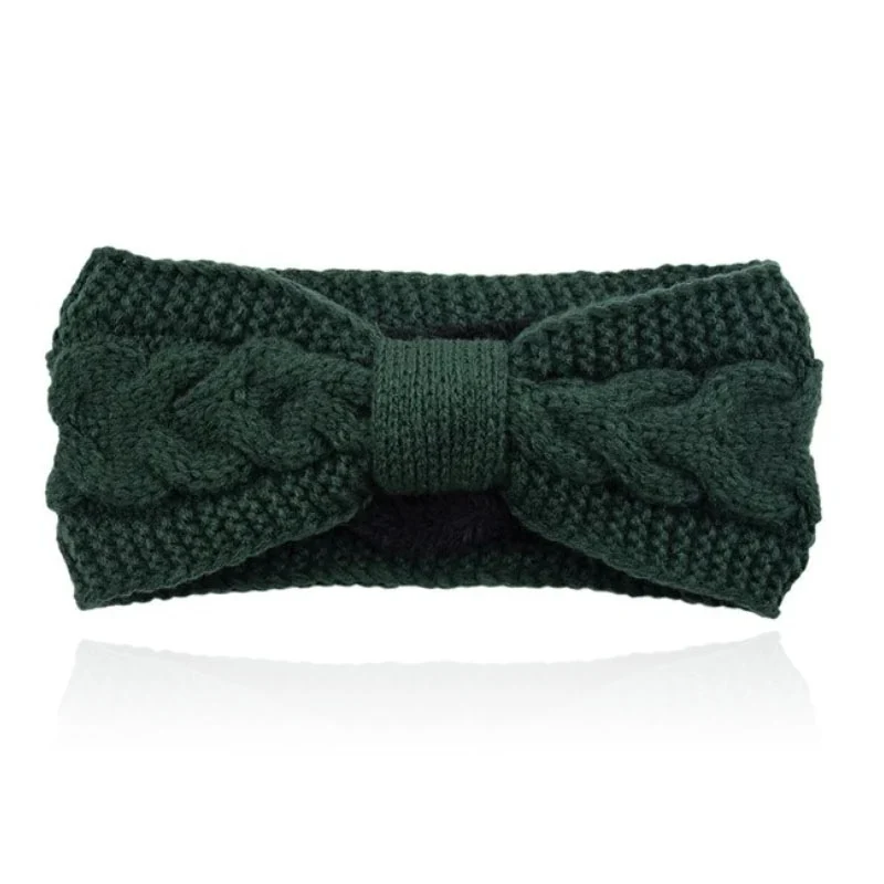 LGT JWLS Dames Hoofdband – Donkergroen, Katoen met Fleece Voering en Kabelpatroon