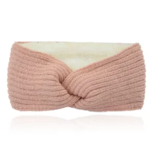 LGT JWLS Dames Hoofdband – Oud Roze, Katoen met Fleece Voering, Gebreid met Lijnen en Voorzien van Knoop