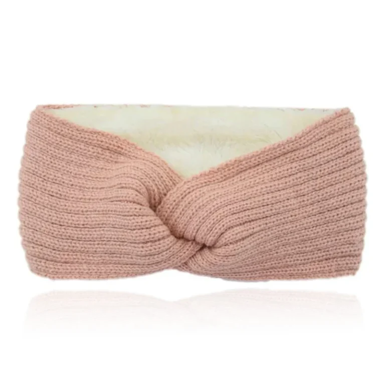 LGT JWLS Dames Hoofdband – Oud Roze, Katoen met Fleece Voering, Gebreid met Lijnen en Voorzien van Knoop