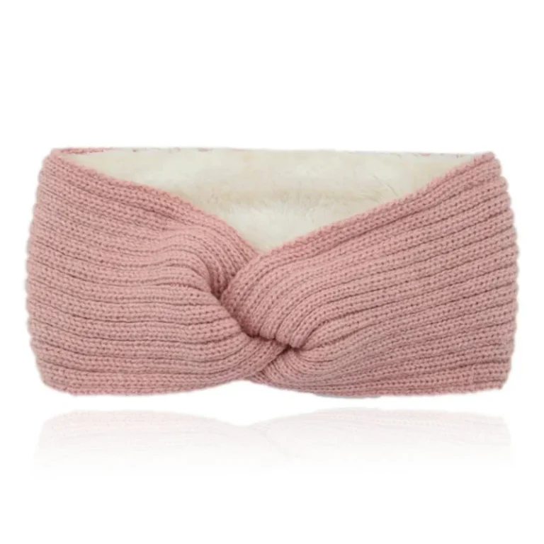 LGT JWLS Dames Hoofdband – Roze, Katoen met Fleece Voering, Gebreid met Lijnen en Voorzien van Knoop