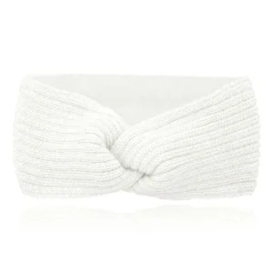 LGT JWLS Dames Hoofdband – Wit, Katoen met Fleece Voering, Gebreid met Lijnen en Voorzien van Knoop
