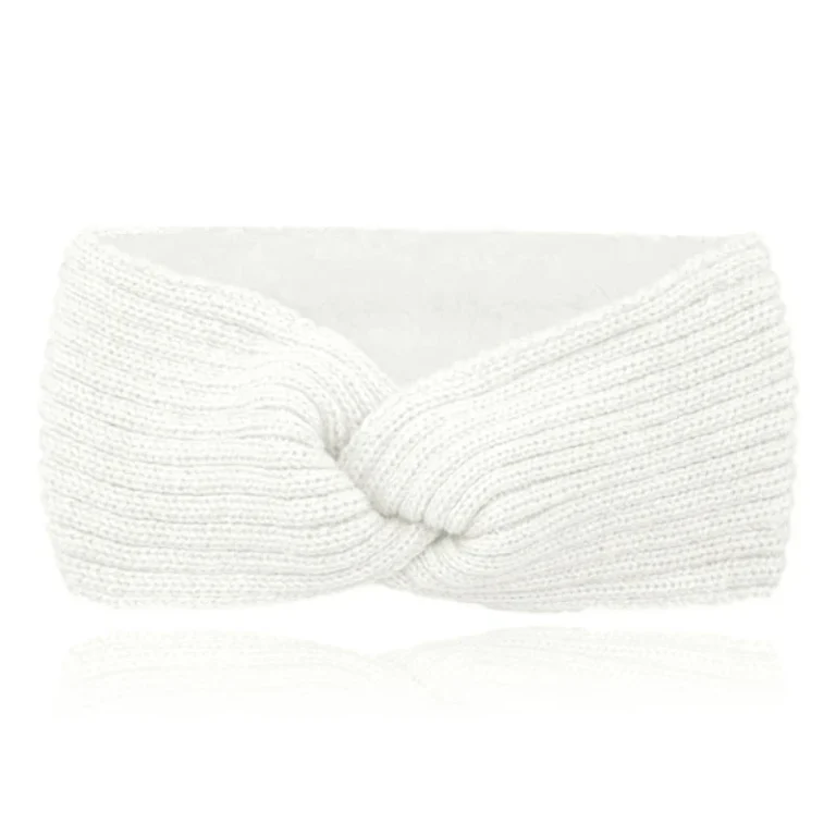 LGT JWLS Dames Hoofdband – Wit, Katoen met Fleece Voering, Gebreid met Lijnen en Voorzien van Knoop