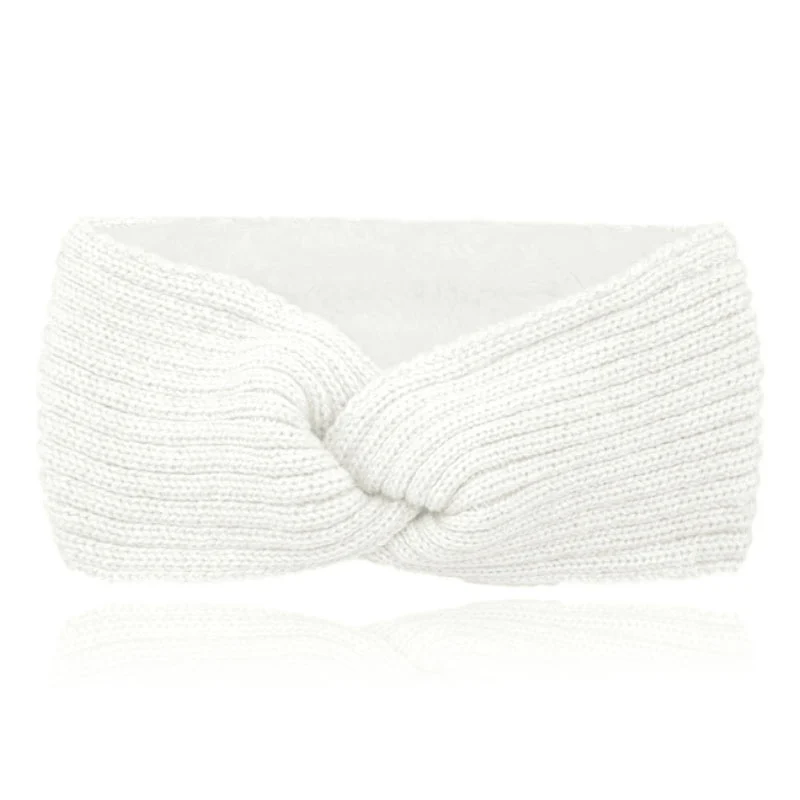 LGT JWLS Dames Hoofdband – Wit, Katoen met Fleece Voering, Gebreid met Lijnen en Voorzien van Knoop
