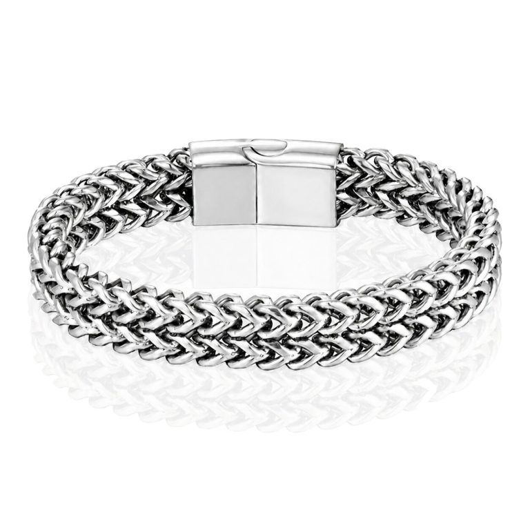 LGT JWLS Heren Armband – Dubbele Curb Chain van Edelstaal, Zilver-23cm