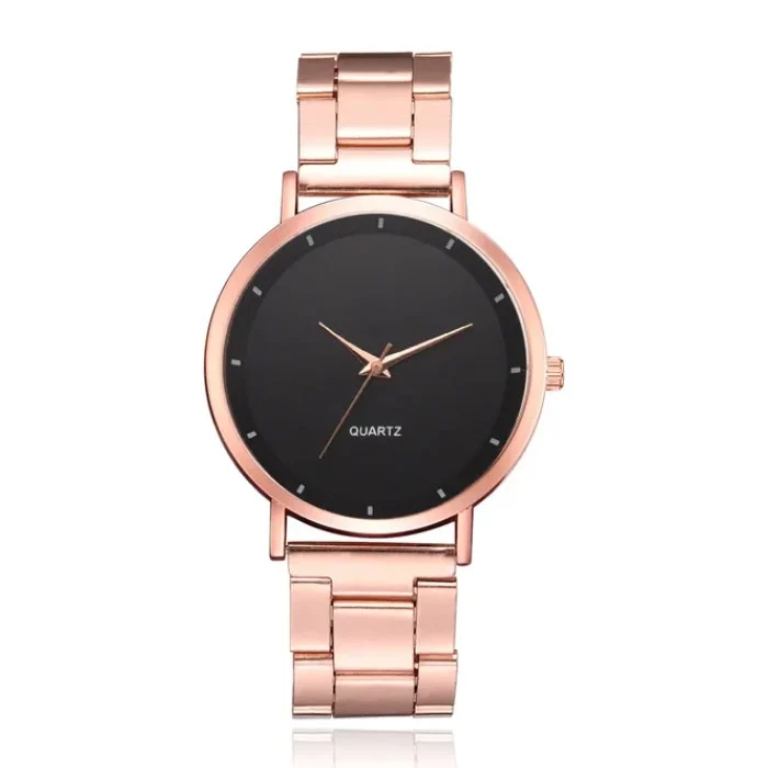 LGT JWLS Luxe Damespolshorloge – Rose Gouden Band en Behuizing, Zwart Uurwerk