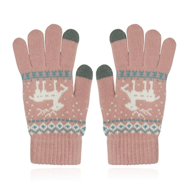 LGT JWLS Winterse Dameshandschoenen – Roze Wit met Rendier