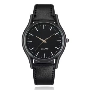LGT Stijlvol herenhorloge met zwarte leren band en zwarte wijzerplaat