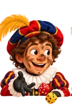 Piet gooit een rode en gouden dobbelsteen
