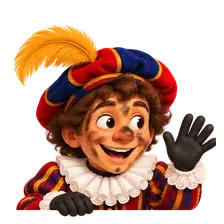 Piet zwaait vrolijk bij de voorbereiding van het Sinterklaasspel