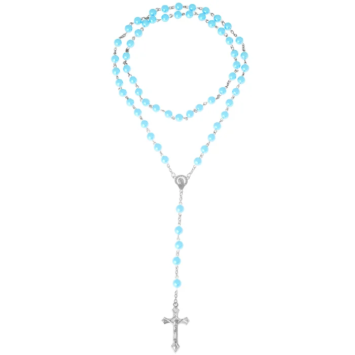 Turquoise rozenkrans ronde kralen met kruis