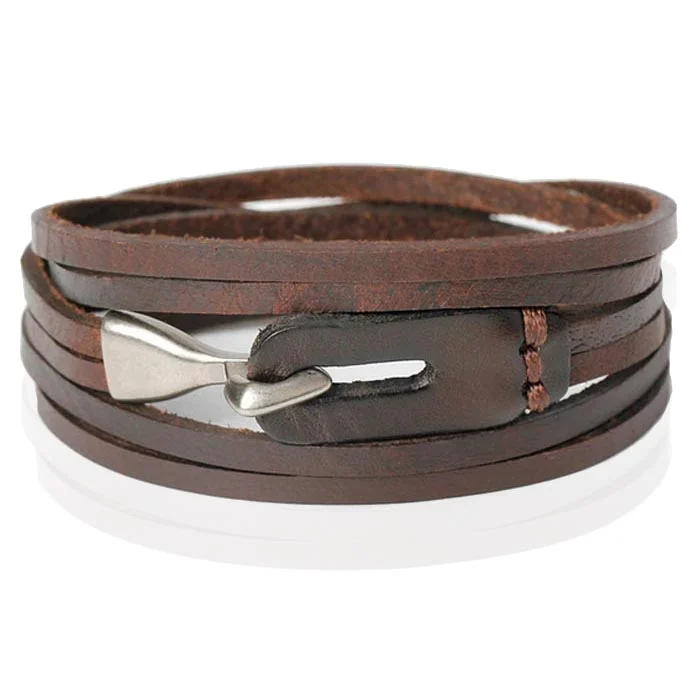 Wikkelarmband Heren Bruin Leer Haak