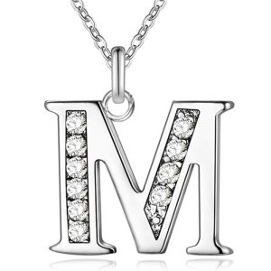 Zilverkleurige Letter M Dames Ketting met Zirkonia